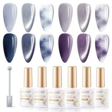 Gellen Gel Nail Polish Set - 4 Colors with Magnetic Glitter & Spreading Effect