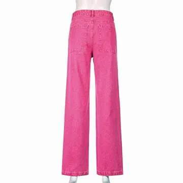 Women's High Waist Baggy Jeans Flap Pocket Relaxed Fit Elastic Waist Straight Wide Leg Y2K Fashion Cargo Jeans Pink