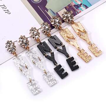 YAHPERN New Year Earrings Acrylic Champagne Flute Earrings Sparkling Letter NYE Dangle Earrings Holi...