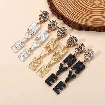 YAHPERN New Year Earrings Acrylic Champagne Flute Earrings Sparkling Letter NYE Dangle Earrings Holiday Earrings New Year’s Eve Party Earrings Jewelry Gifts (NYE)