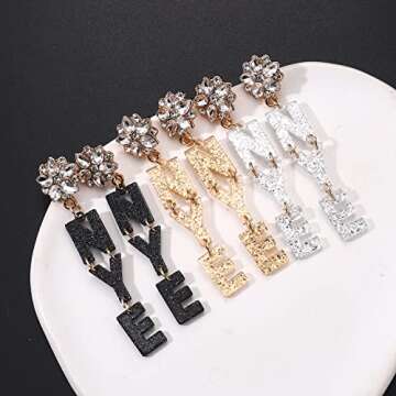 YAHPERN New Year Earrings Acrylic Champagne Flute Earrings Sparkling Letter NYE Dangle Earrings Holiday Earrings New Year’s Eve Party Earrings Jewelry Gifts (NYE)