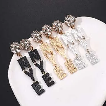 YAHPERN New Year Earrings Acrylic Champagne Flute Earrings Sparkling Letter NYE Dangle Earrings Holiday Earrings New Year’s Eve Party Earrings Jewelry Gifts (NYE)