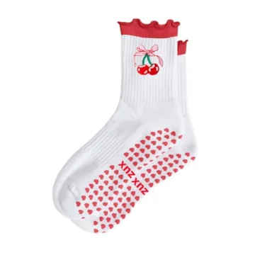 Puedizux Women Cute Pilates Socks with Grip and Ruffle Cuff for Yoga