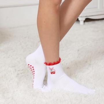 Puedizux Pilates Socks - Grip and Stylish Ruffle Cuff