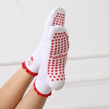 Puedizux Pilates Socks - Grip and Stylish Ruffle Cuff