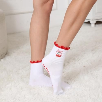 Puedizux Pilates Socks - Grip and Stylish Ruffle Cuff