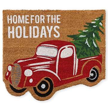 Mud Pie Christmas Truck Holiday Front Doormat, 27" x 24", Brown/Red/Green