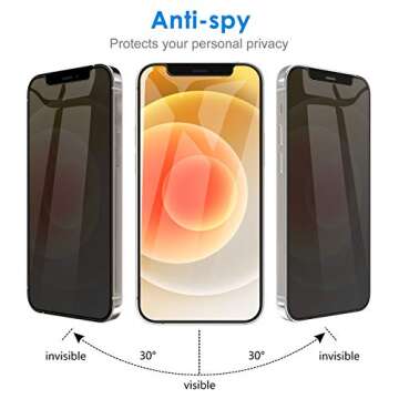 JETech Privacy Screen Protector for iPhone 12/12 Pro 6.1-Inch, Anti Spy Tempered Glass Film, 2-Pack