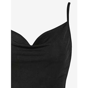 ZAFUL Women's Solid High Waisted Ruched Cowl Front Jersey Top and Ruched Skirt Set Dress (J-Black, L)