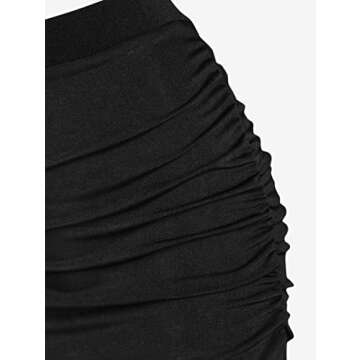 ZAFUL Women's Solid High Waisted Ruched Cowl Front Jersey Top and Ruched Skirt Set Dress (J-Black, L)