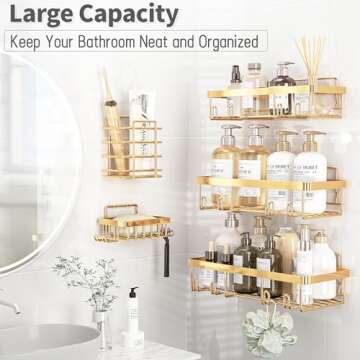 Liuoud 5 Pack Shower Caddy Organizer Rack Shelf for Inside Shower, Self Adhesive Wall Storage Basket...