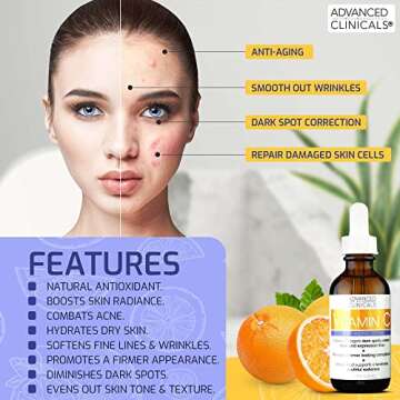 Advanced Clinicals Brightening Vitamin C Face Serum Anti Aging Eye Serum | Potent Vitamin C Face Moisturizer Acne Facial Serum For Dark Spot Treatment, Wrinkle Repair, & Uneven Skin Tone, 1.75 Fl Oz