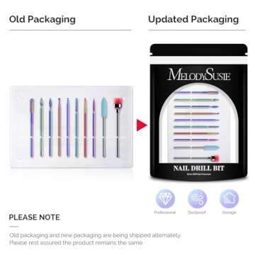 MelodySusie 10pcs Nail Drill Bits Set, 3/32 Inch Diamond Cuticle Nail Bits Kit for Nail Drill E-File...