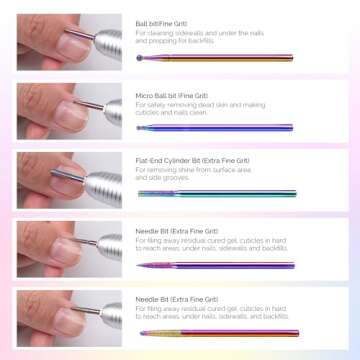 MelodySusie 10pcs Nail Drill Bits Set, 3/32 Inch Diamond Cuticle Nail Bits Kit for Nail Drill E-File, Manicure Pedicure Remover Tools for Acrylic Gel Nails, Salon Home Nail Care Supplies, Rainbow
