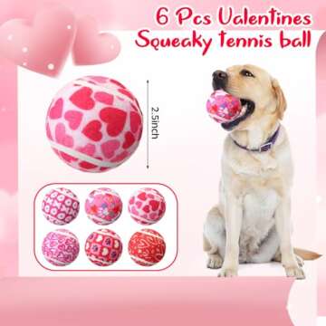 Seenelling 6 Pcs Valentine's Squeaky Tennis Balls Interactive Dog Balls for Small Medium Large Dogs ...