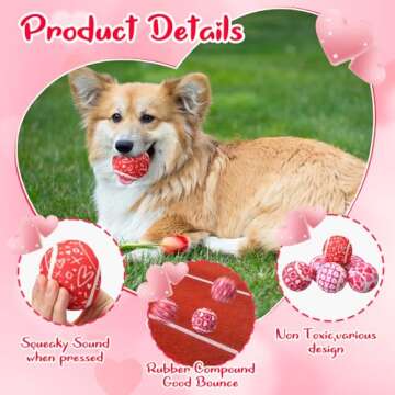 Seenelling 6 Pcs Valentine's Squeaky Tennis Balls Interactive Dog Balls for Small Medium Large Dogs Pets Teething Durable 2.5 Inch Fetch Toys for Aggressive Chewer Training Catching, 6 Style