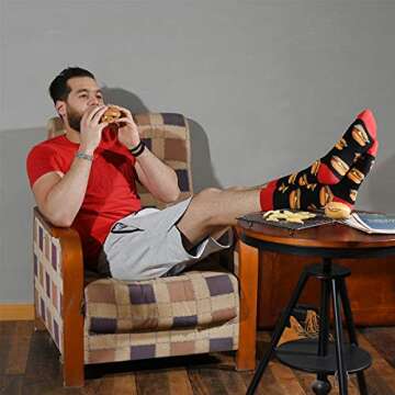 HSELL Mens Funny Food Pattern Dress Socks Sushi Cheese Taco Burritos Print Crazy Design Crew Socks N...