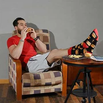 HSELL Mens Funny Food Pattern Dress Socks Sushi Cheese Taco Burritos Print Crazy Design Crew Socks N...