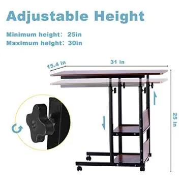 Urban Deco Home Office Desk with Drawer Standing Desk Adjustable Height, Moveable Computer Stand with 4 Wheels & Plastic Drawers Corner Desks for Home Office - Retro Brown