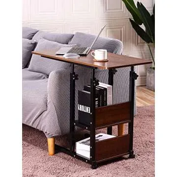 Urban Deco Home Office Desk with Drawer Standing Desk Adjustable Height, Moveable Computer Stand with 4 Wheels & Plastic Drawers Corner Desks for Home Office - Retro Brown