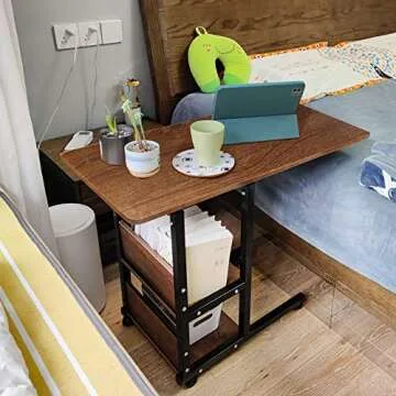 Urban Deco Home Office Desk with Drawer Standing Desk Adjustable Height, Moveable Computer Stand with 4 Wheels & Plastic Drawers Corner Desks for Home Office - Retro Brown