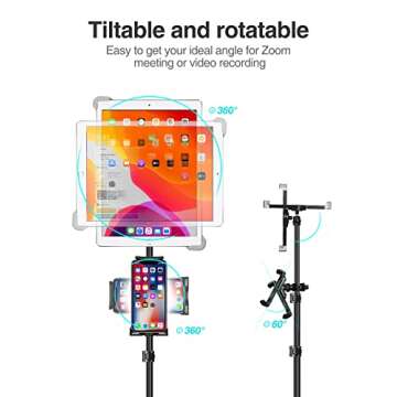 elitehood iPad Tripod Stand, 65-inch Height Adjustable iPad Stand Holder & iPad Floor Stand with 360...