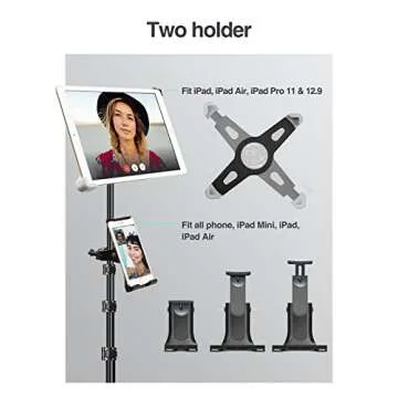 elitehood iPad Tripod Stand, 65-inch Height Adjustable iPad Stand Holder & iPad Floor Stand with 360° Rotating iPad Tripod Mount for iPad, iPad Air, iPad Pro 12.9 11 and All 4-14.5 Inch Tablets