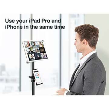 elitehood iPad Tripod Stand, 65-inch Height Adjustable iPad Stand Holder & iPad Floor Stand with 360° Rotating iPad Tripod Mount for iPad, iPad Air, iPad Pro 12.9 11 and All 4-14.5 Inch Tablets