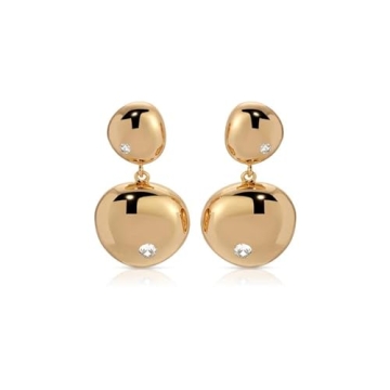 Ettika Gold Earrings for Women - Polished Double Pebble Drop Earrings, 18K Gold Plated Jewelry
