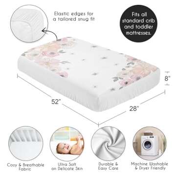Soft Stylish Baby Crib Sheets in Pink and Grey Floral