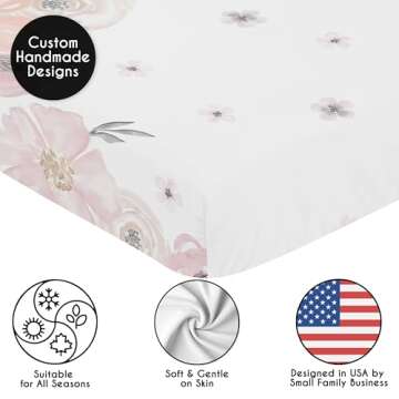 Soft Stylish Baby Crib Sheets in Pink and Grey Floral