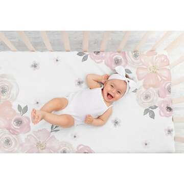 Soft Stylish Baby Crib Sheets in Pink and Grey Floral