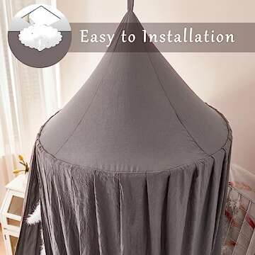 dix-rainbow Princess Decor Canopy for Kids Bed, Soft and Durable Bed Canopy for Girls Room Tent Canopy Dreamy Mosquito Net Bedding, Children Reading Nook Canopies Indoor(Grey)