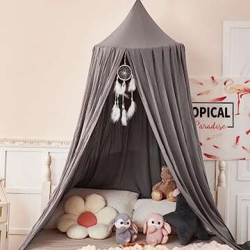 dix-rainbow Princess Decor Canopy for Kids Bed, Soft and Durable Bed Canopy for Girls Room Tent Canopy Dreamy Mosquito Net Bedding, Children Reading Nook Canopies Indoor(Grey)