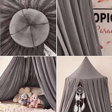 dix-rainbow Princess Decor Canopy for Kids Bed, Soft and Durable Bed Canopy for Girls Room Tent Canopy Dreamy Mosquito Net Bedding, Children Reading Nook Canopies Indoor(Grey)