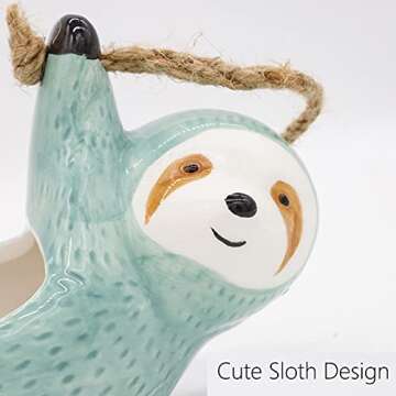 LUCKYBUNNY Cute Sloth Hanging Planters Ceramic Flower Pot Plant Holder for Succulent,Cactus, Air Pla...
