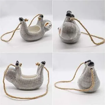 LUCKYBUNNY Cute Sloth Hanging Planters Ceramic Flower Pot Plant Holder for Succulent,Cactus, Air Plants, Herbs Indoor and Outdoor Decor (Blue)