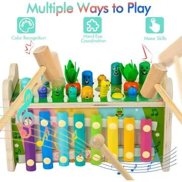Montessori 6-in-1 Wooden Toy for Toddlers Ages 1-4