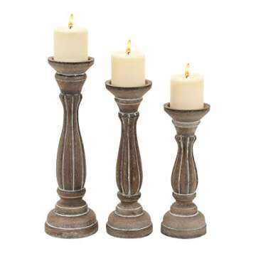 Deco 79 Wooden Decorative Candle Holder Candle Stand, Set of 3 Candlestick Holder 15", 13", 11"H, Brown