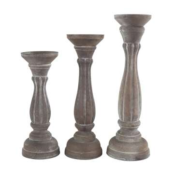 Deco 79 Wooden Decorative Candle Holder Candle Stand, Set of 3 Candlestick Holder 15", 13", 11"H, Brown