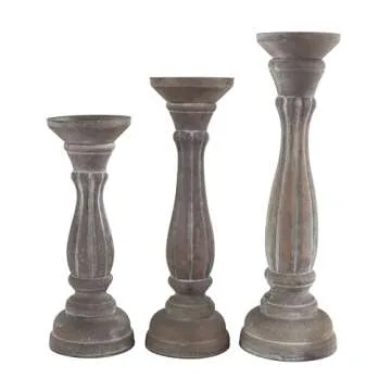 Deco 79 Wooden Decorative Candle Holder Candle Stand, Set of 3 Candlestick Holder 15", 13", 11"H, Brown