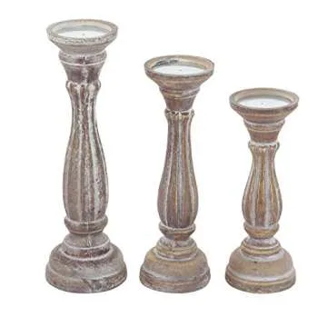 Deco 79 Wooden Decorative Candle Holder Candle Stand, Set of 3 Candlestick Holder 15", 13", 11"H, Brown
