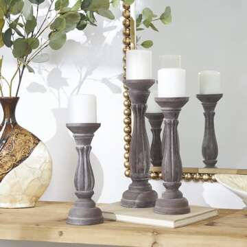 Deco 79 Wooden Decorative Candle Holder Candle Stand, Set of 3 Candlestick Holder 15", 13", 11"H, Brown