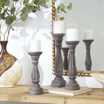 Deco 79 Wooden Decorative Candle Holder Candle Stand, Set of 3 Candlestick Holder 15", 13", 11"H, Brown