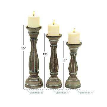 Deco 79 Wooden Decorative Candle Holder Candle Stand, Set of 3 Candlestick Holder 15", 13", 11"H, Brown