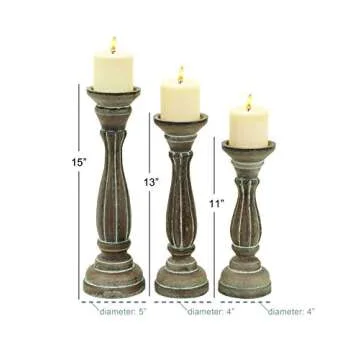 Deco 79 Wooden Decorative Candle Holder Candle Stand, Set of 3 Candlestick Holder 15", 13", 11"H, Brown