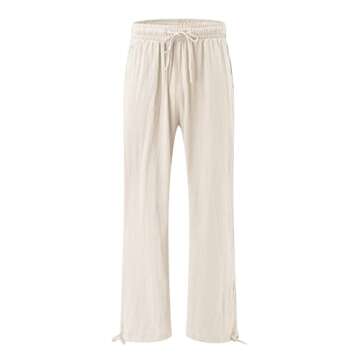 Bemona Linen Pants for Women Flowy Summer High Waisted Wide Leg Pant with Pockets Lounge Trousers Casual Palazzo Pants Khaki