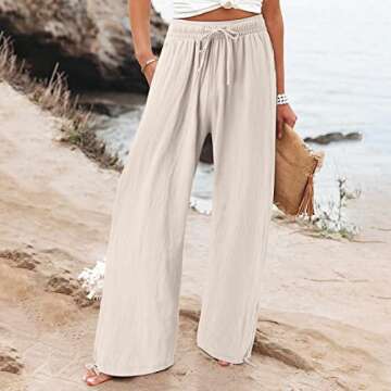 Bemona Linen Pants for Women Flowy Summer High Waisted Wide Leg Pant with Pockets Lounge Trousers Casual Palazzo Pants Khaki