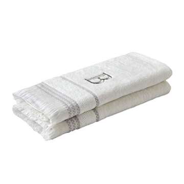 SKL Home Casual Monogram Hand Towel Set, B, 16x26, White 2 Count