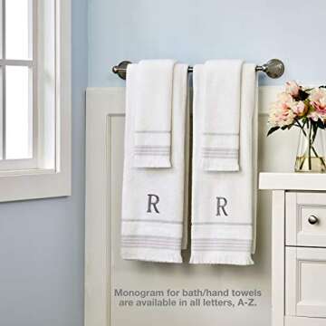 SKL Home Casual Monogram Hand Towel Set, B, 16x26, White 2 Count